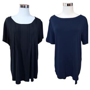 CHICO'S 2 Lot of 2 Soft Knit Tops Large Pullover Comfort Black Blue Casual Basic